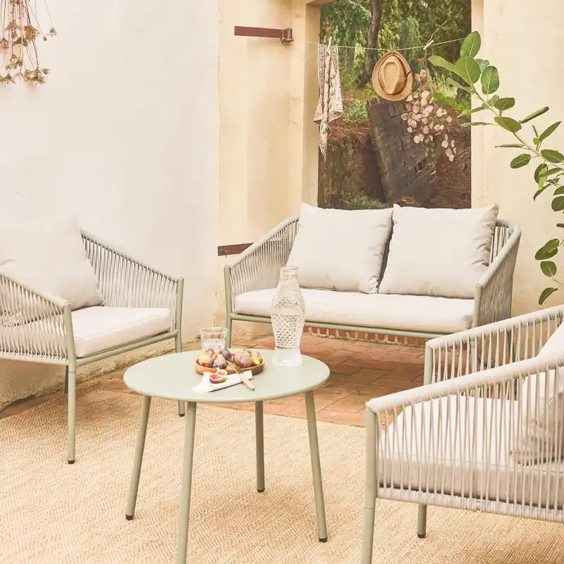 Conjunto de jardín de acero y cuerdas de resina, 4 plazas - Conjuntos de jardín y terraza
