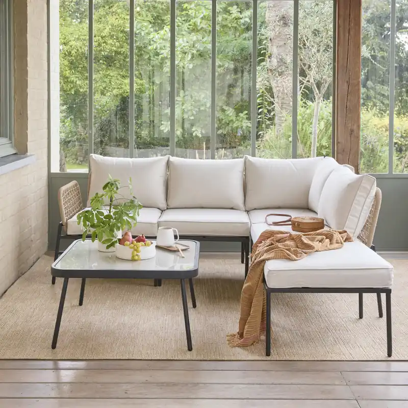Conjunto de jardín en ángulo de acero y cuerdas, 5 plazas - Conjuntos de jardín y terraza