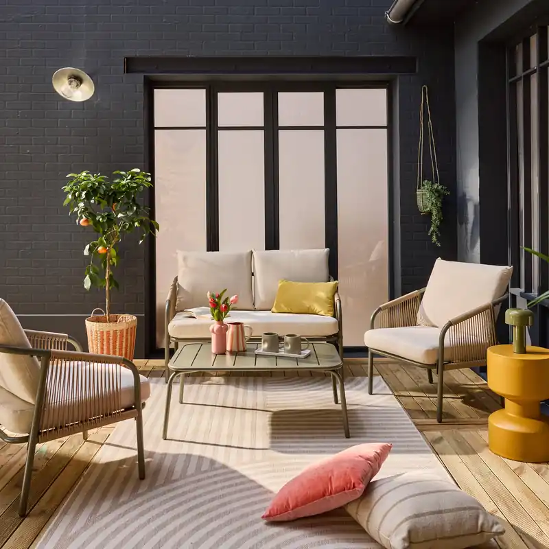 Conjunto de jardín de acero, 4 plazas - Conjuntos de jardín y terraza