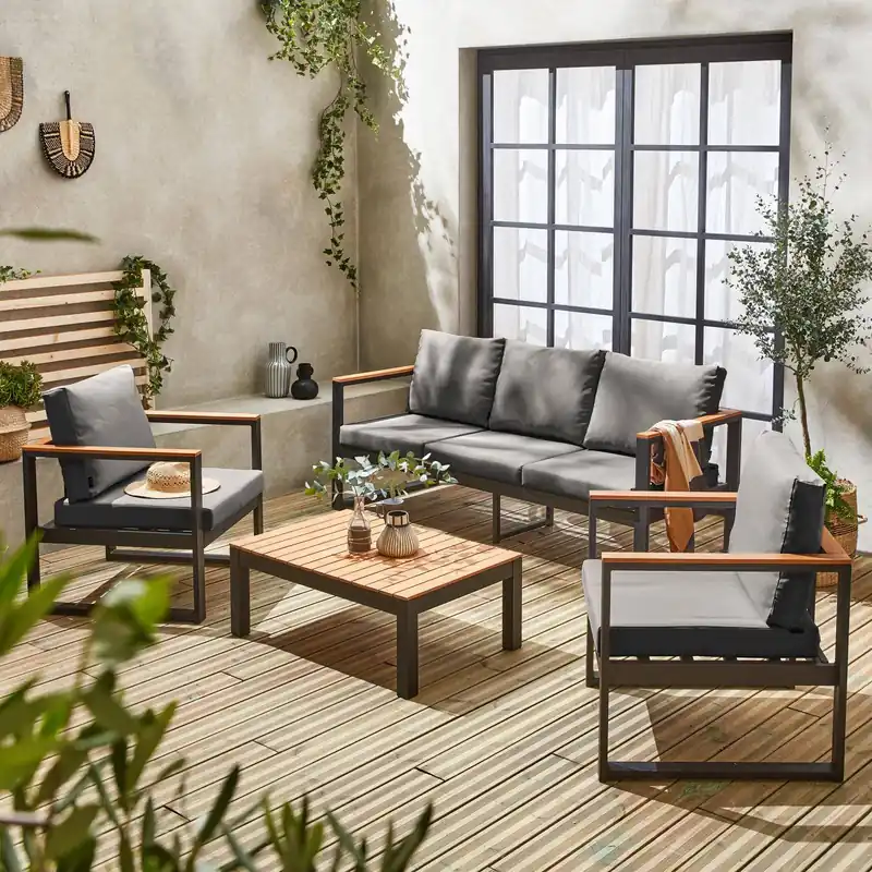 Conjunto de jardín en madera y aluminio, 5 plazas - Conjuntos de jardín y terraza