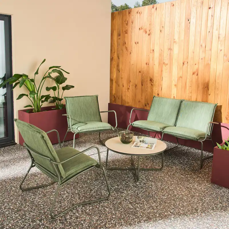 Conjunto de jardín de acero, vidrio y textileno, 4 plazas - Conjuntos de jardín y terraza