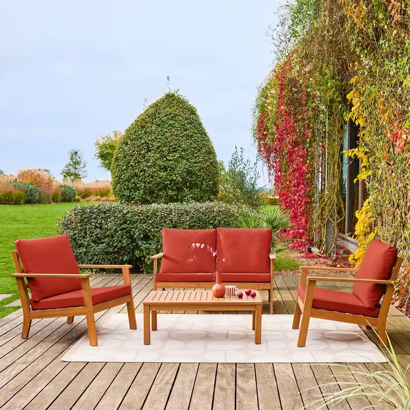 Conjunto de jardín de madera de acacia, 4 plazas - Conjuntos de jardín y terraza