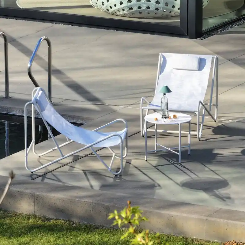 Conjunto de 2 sillones relax con mesa redonda de acero - Conjuntos de jardín y terraza