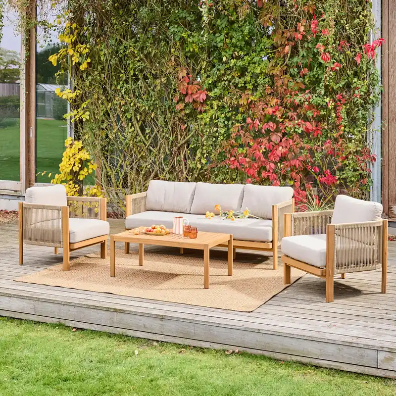 Conjunto de muebles de jardín de acacia y cuerdas para 5 plazas - Conjuntos de jardín y terraza