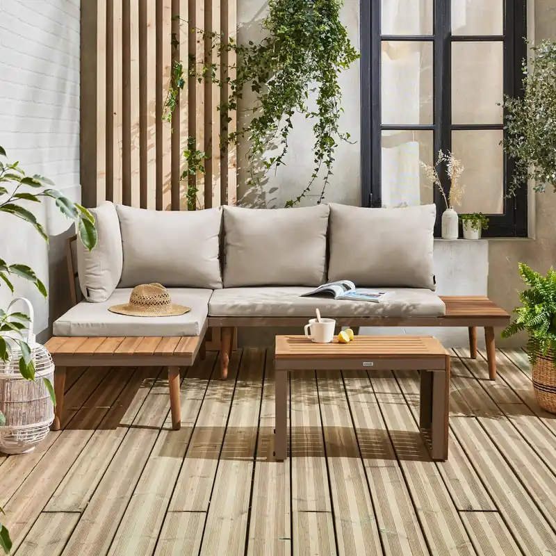 Conjunto de jardín en aluminio y en madera de acacia, 4 plazas - Conjuntos de jardín y terraza