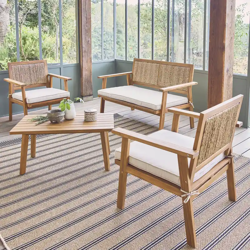 Conjunto de jardín en madera con cañizo vertical, 4 plazas - Conjuntos de jardín y terraza