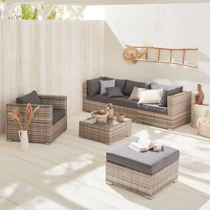 Conjunto de jardín de resina trenzada, 5 plazas - Conjuntos de jardín y terraza
