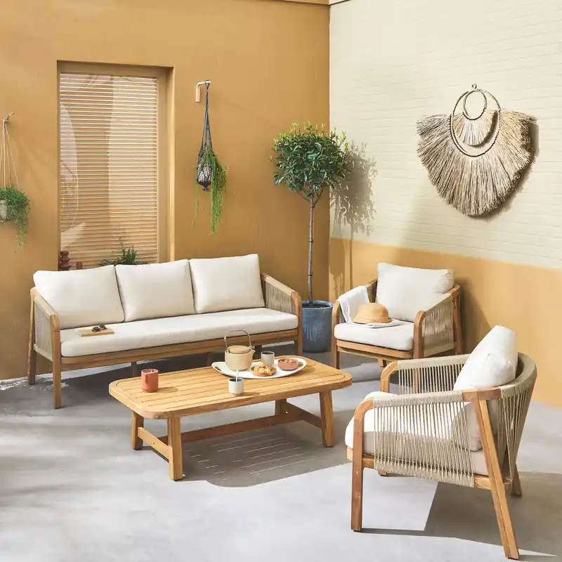Conjunto de jardín de madera de acacia, 5 plazas - Conjuntos de jardín y terraza