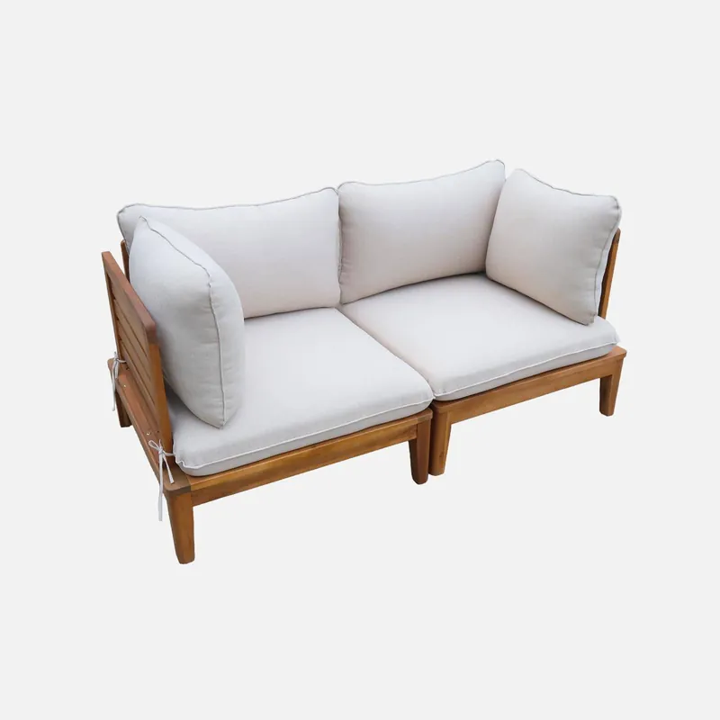 Sillón modular de jardín de madera de acacia con reposabrazos, 2 plazas - Sillas de jardín