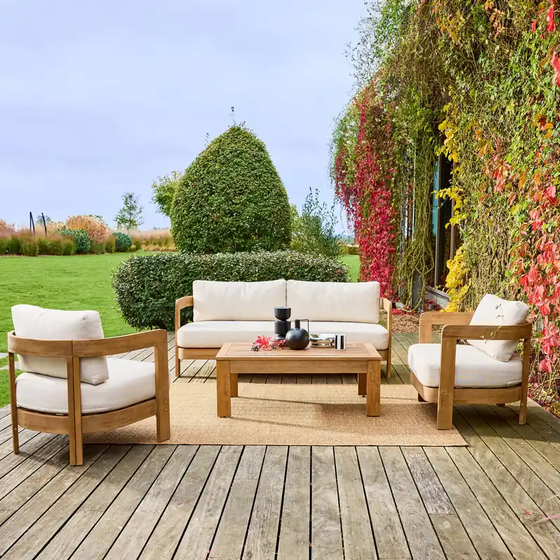 Conjunto de jardín de madera de acacia, 4 plazas - Conjuntos de jardín y terraza