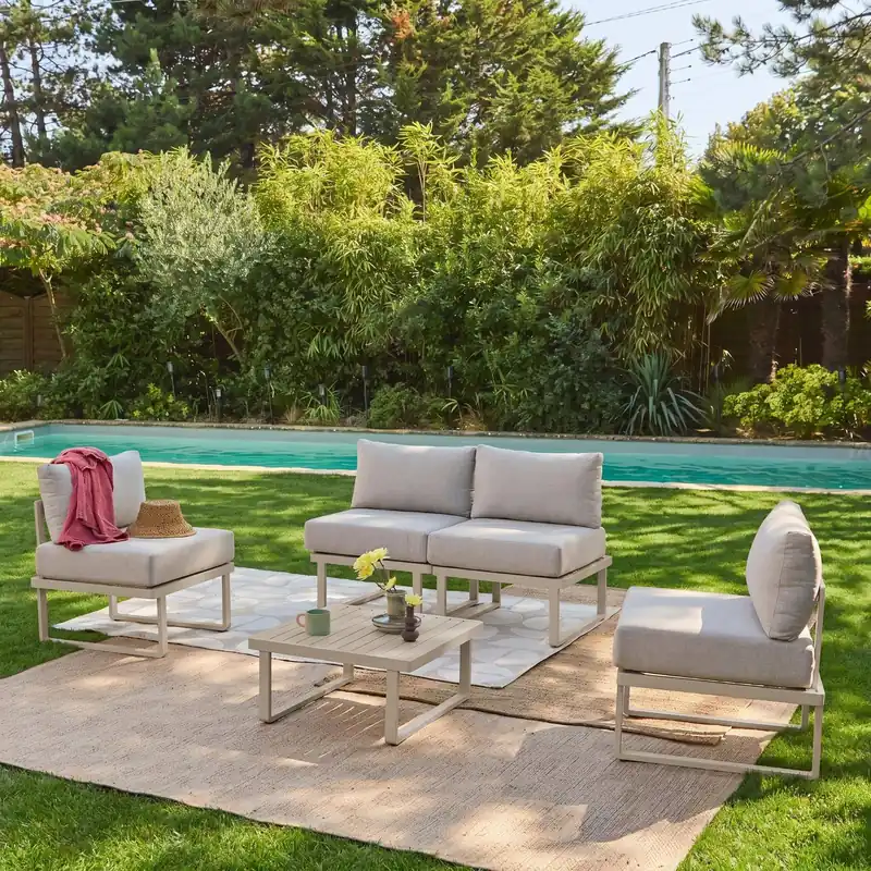 Conjunto de jardín modular de aluminio, 4 plazas - Conjuntos de jardín y terraza