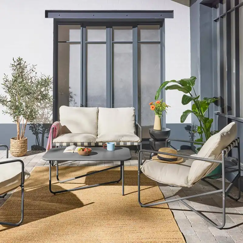 Conjunto de jardín de acero, 4 plazas - Conjuntos de jardín y terraza