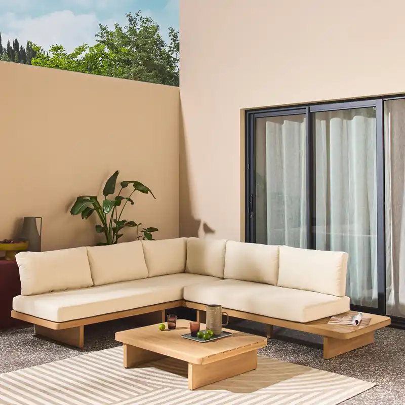 Conjunto de jardín esquinero de madera de acacia, 5 plazas - Conjuntos de jardín y terraza
