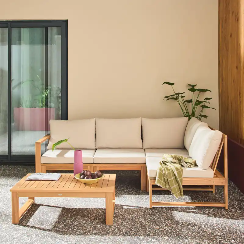 Conjunto de jardín modular de madera de acacia, 4 plazas - Conjuntos de jardín y terraza