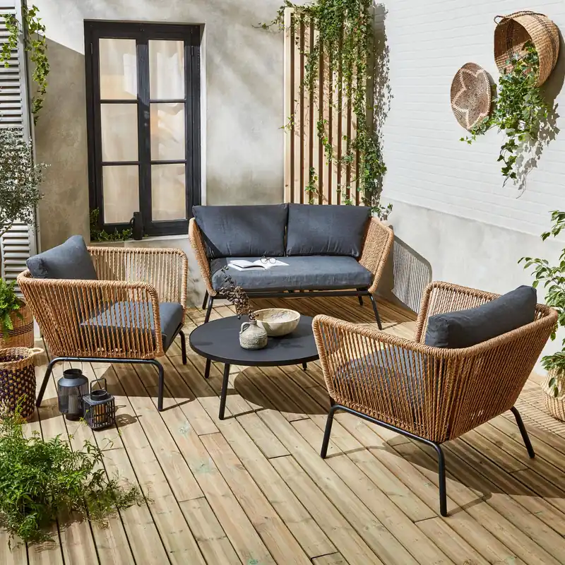 Conjunto de jardín ratán, 4 plazas - Conjuntos de jardín y terraza