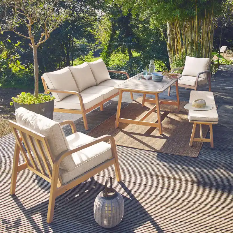 Conjunto de jardín de madera de acacia, 7 plazas - Conjuntos de jardín y terraza