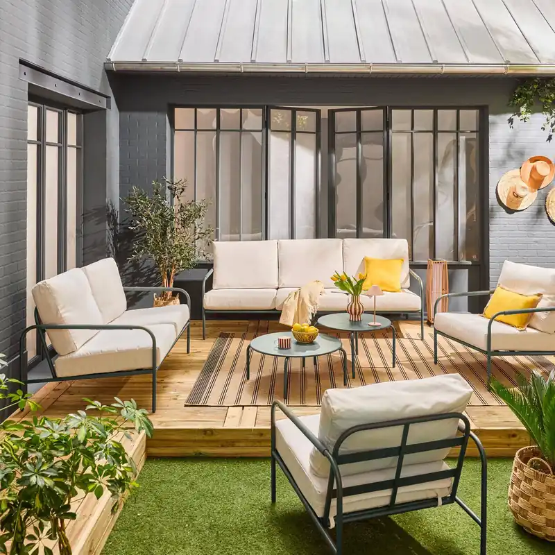 Conjunto de jardín de acero, 7 plazas - Conjuntos de jardín y terraza