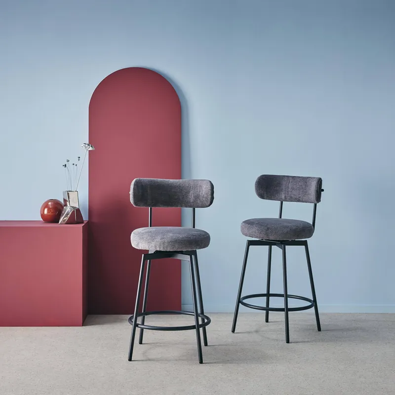 Taburete de bar asiento giratorio metal y tela simple, set de 2 - Taburetes de cocina