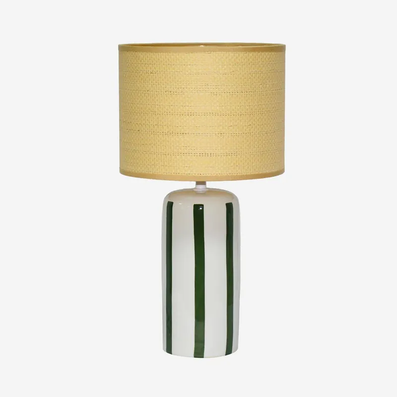 Lámpara de mesa interior cerámica pantalla efecto ratán - Iluminación de interior