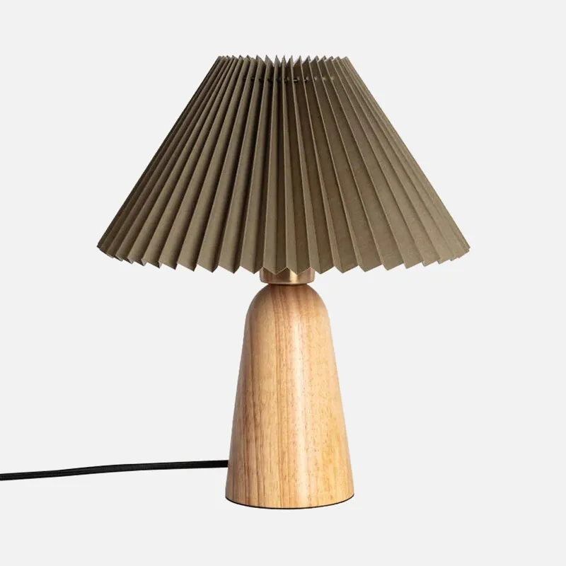Lámpara de mesa interior madera y tela, Ø10,5cm - Iluminación de interior