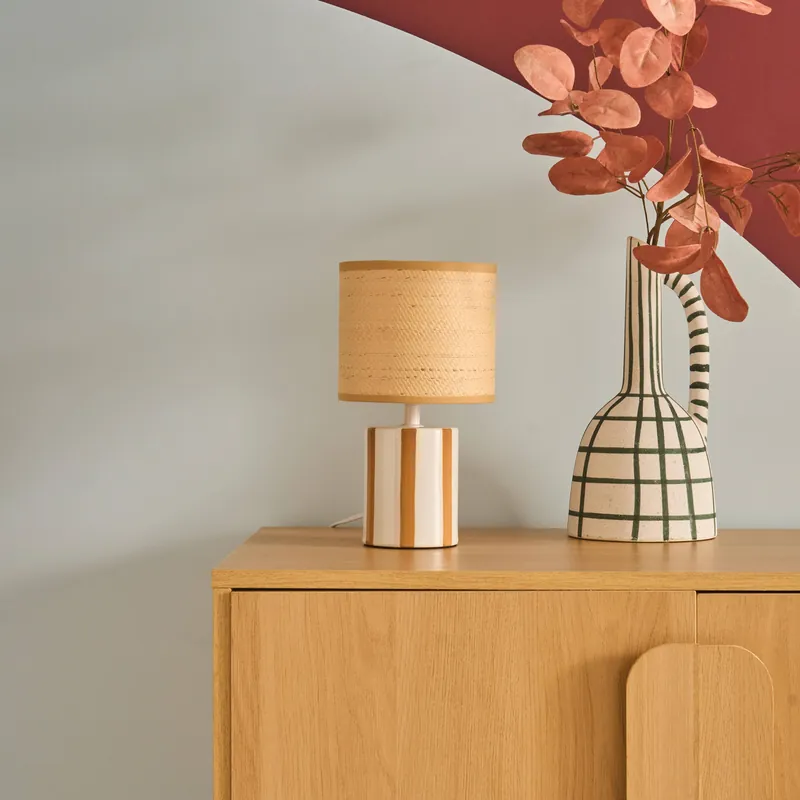 Lámpara de mesa interior cerámica pantalla de efecto de mimbre - Iluminación de interior