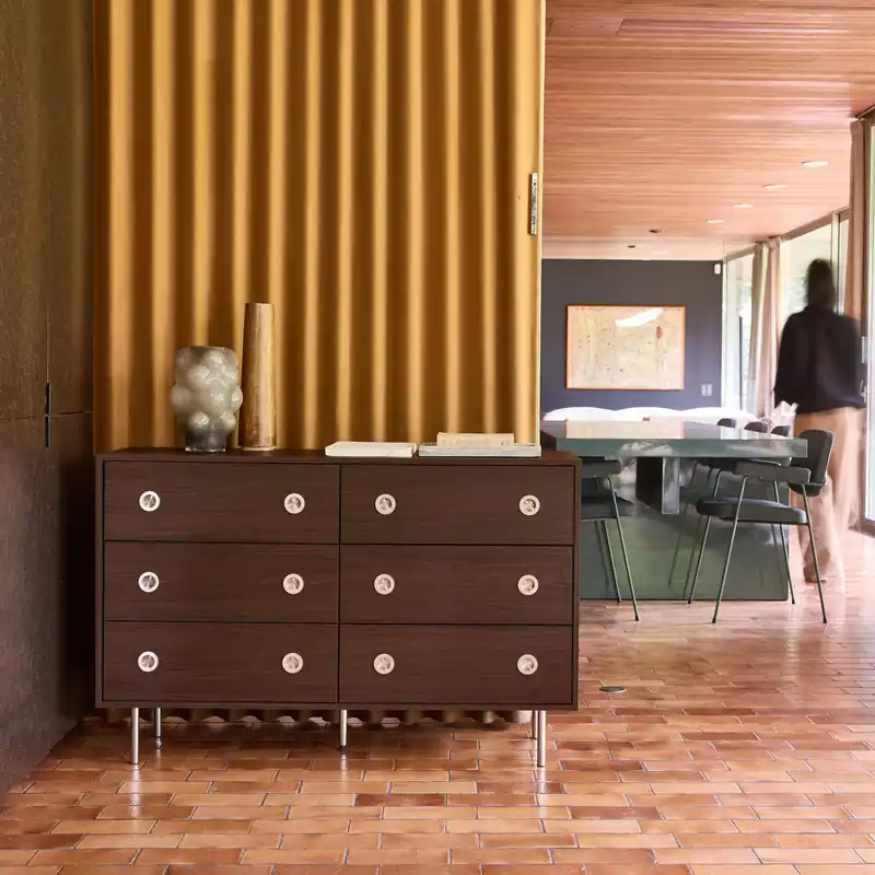 Cómoda vintage decorativa de madera y acero inoxidable, con 6 cajones - Cómodas