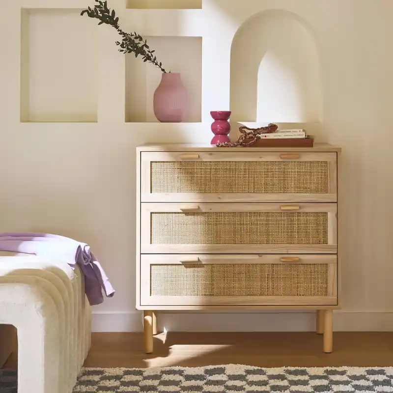Arcón de 3 cajones con caña y efecto madera - Cómodas