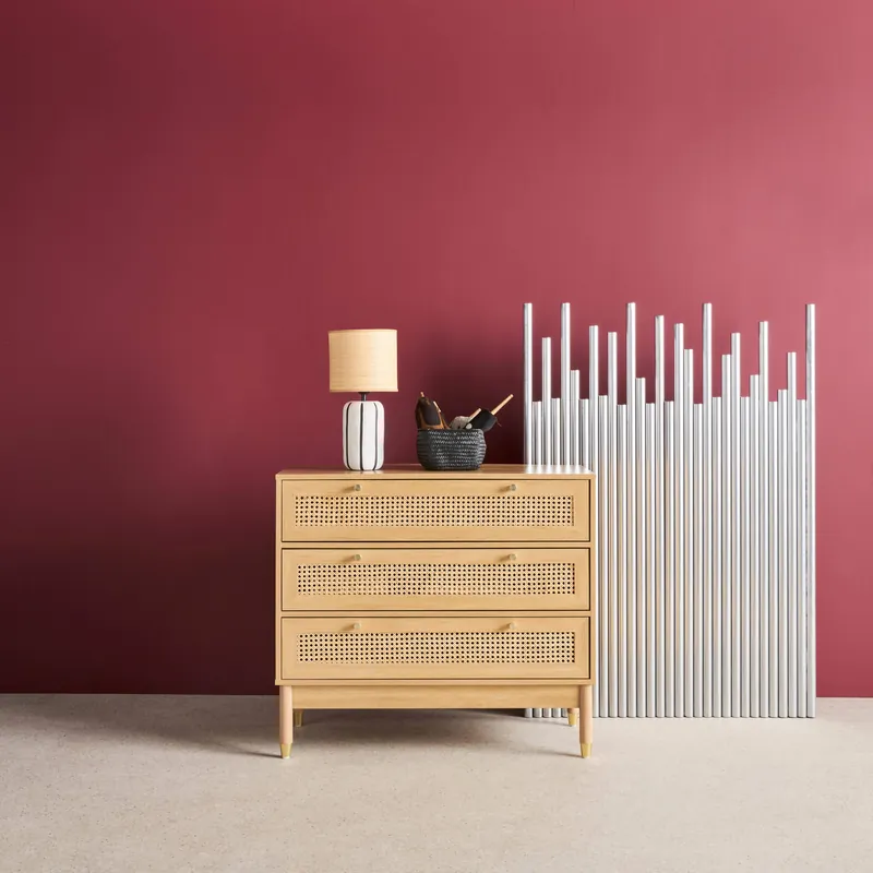 Cómoda con decoración madera y mimbre, 3 cajones - Cómodas