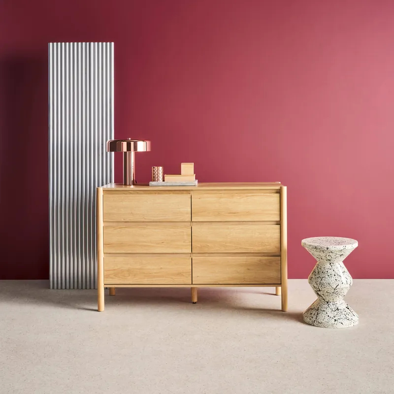 Cómoda con decoración de madera, 6 cajones - Cómodas