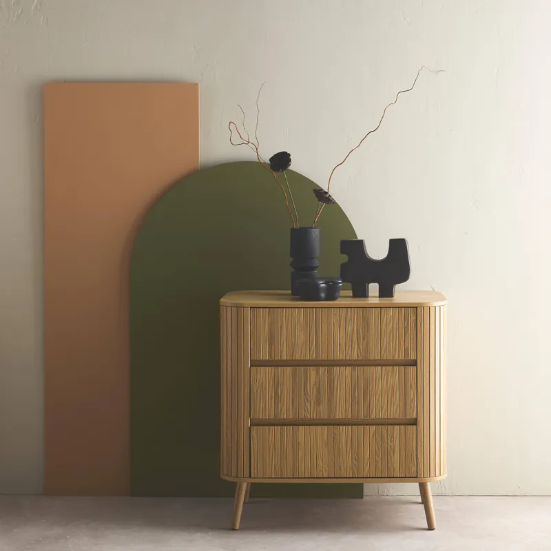 Cómoda en decoración estriada natural de 3 cajones - Cómodas