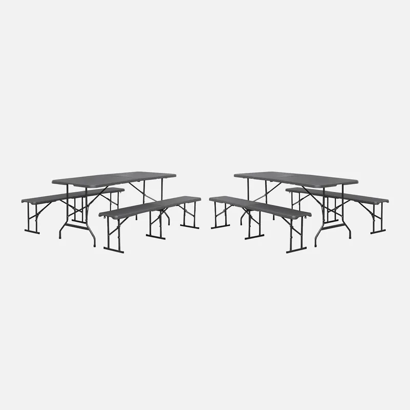 Mesa de recepción plegable acero 2 bancos, set de 2 - Conjuntos mesa y sillas de jardín