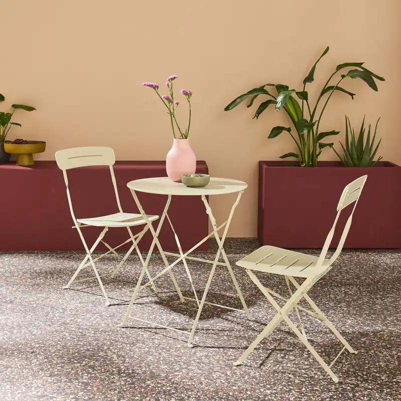 Set mesa de jardín bistró plegable redonda de acero con 2 sillas - Conjuntos mesa y sillas de jardín