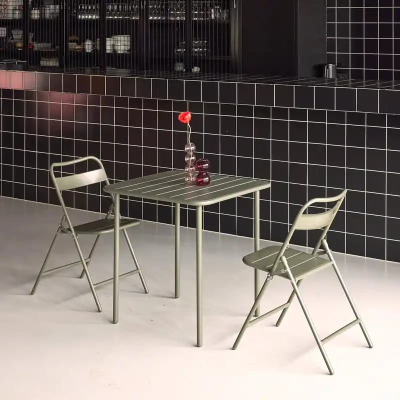 Set mesa de jardín bistró de acero con 2 sillas plegables, 70cm - Conjuntos mesa y sillas de jardín