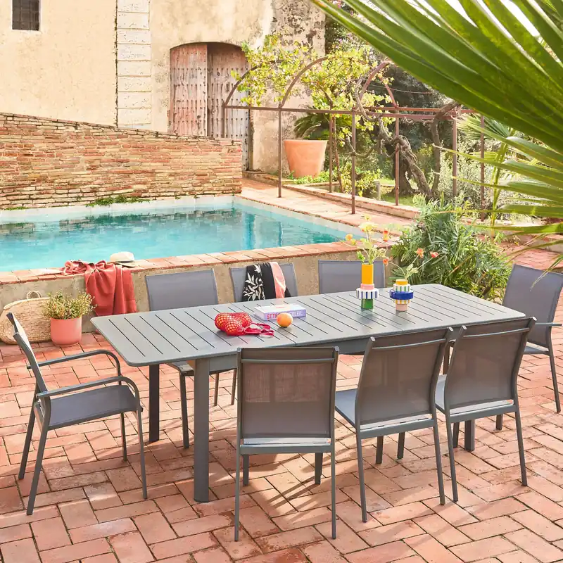 Mesa de jardín extensible de aluminio con 8 sillas - Conjuntos mesa y sillas de jardín