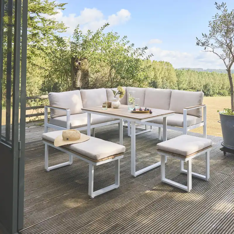 Conjunto de jardín en madera de acacia y aluminio de 8 plazas - Conjuntos mesa y sillas de jardín