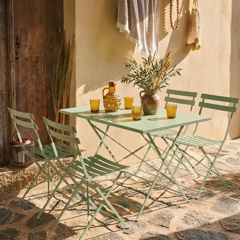 Set mesa de jardín bistró plegable de acero con 4 sillas, 110cm - Conjuntos mesa y sillas de jardín