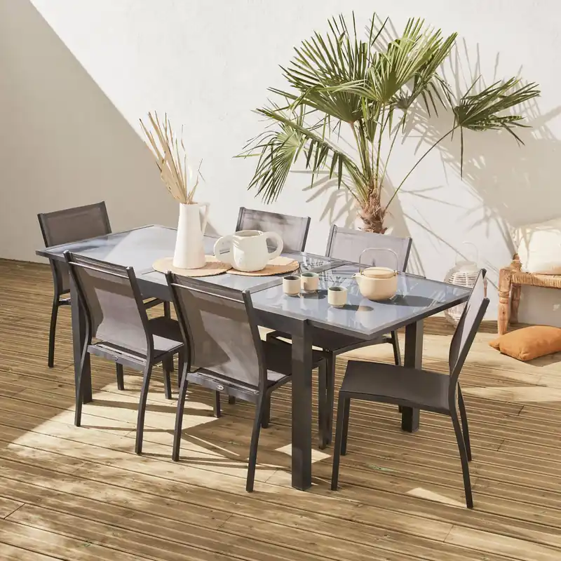 Mesa de jardín extensible de aluminio con 6 sillas - Conjuntos mesa y sillas de jardín