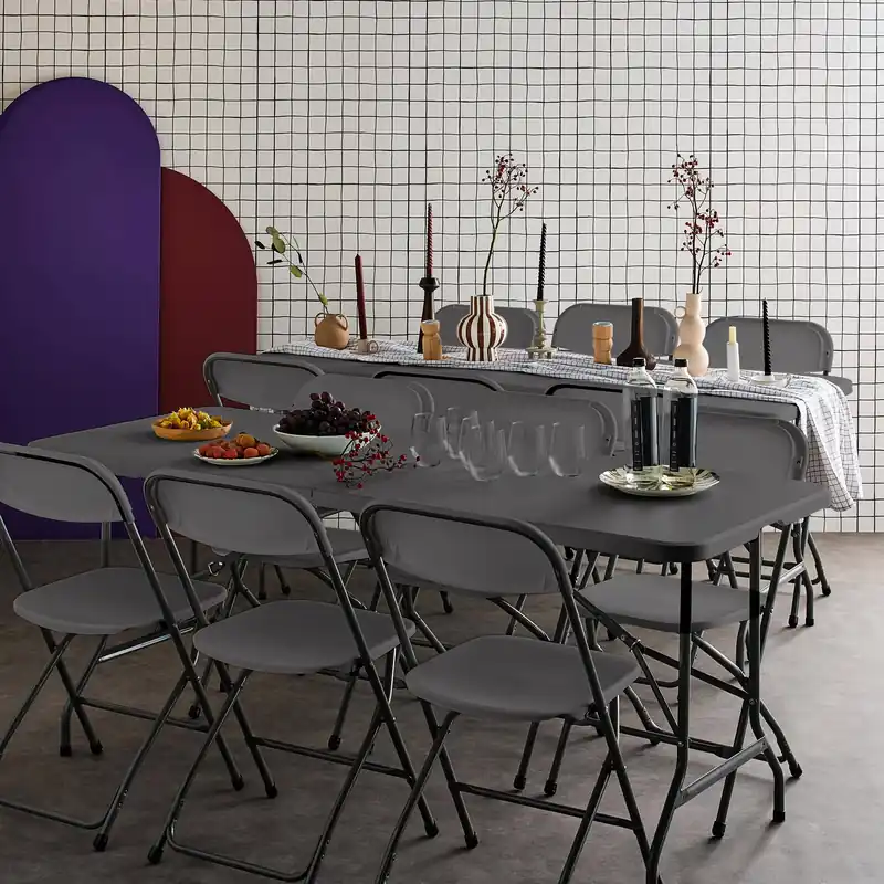 Set de 2 mesas + 12 sillas plegables portátiles para eventos - Conjuntos mesa y sillas de jardín