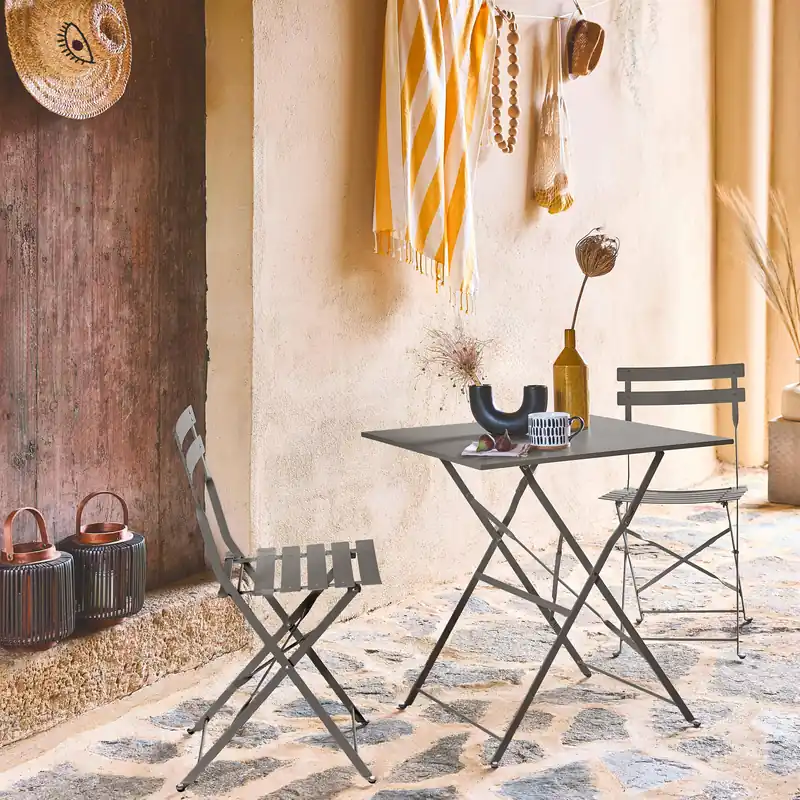 Set mesa de jardín bistró plegable de acero con 2 sillas, 70cm - Conjuntos mesa y sillas de jardín