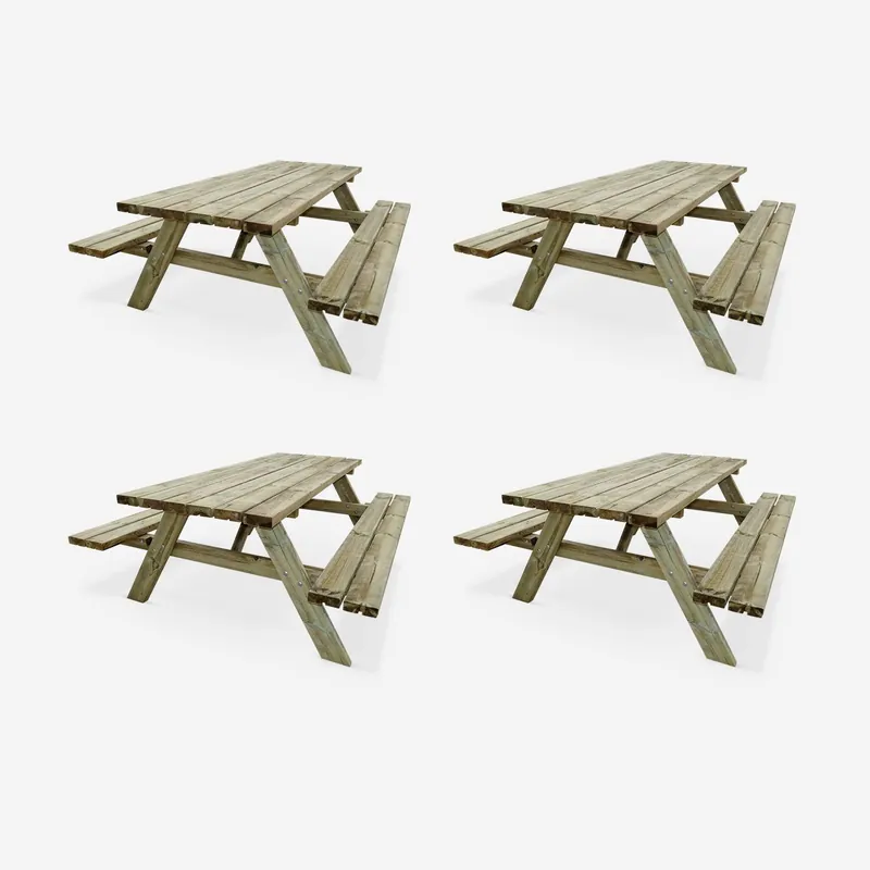 Mesa de picnic de madera de 6 plazas , set de 4 - Conjuntos mesa y sillas de jardín