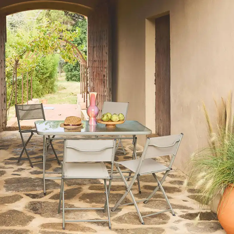 Set mesa de jardín plegable de textileno y acero con 4 sillas - Conjuntos mesa y sillas de jardín