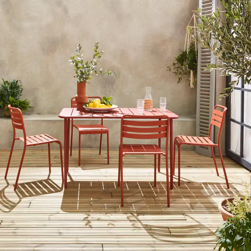 Set mesa de jardín de metal 120cm con 4 sillas - Conjuntos mesa y sillas de jardín