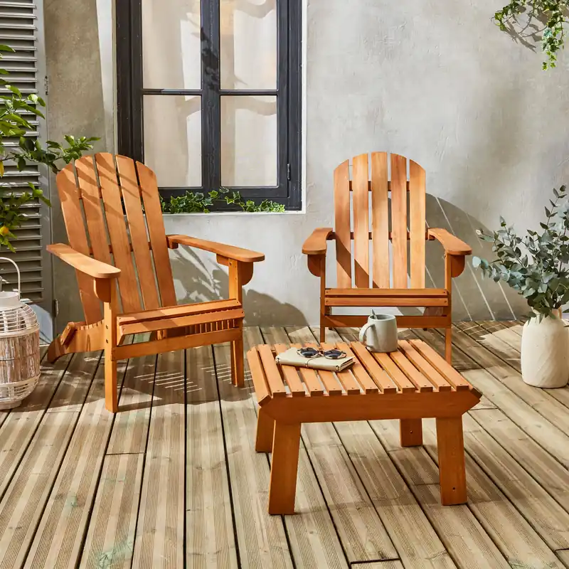 Sillones de madera con reposapiés, set de 2 - Conjuntos mesa y sillas de jardín