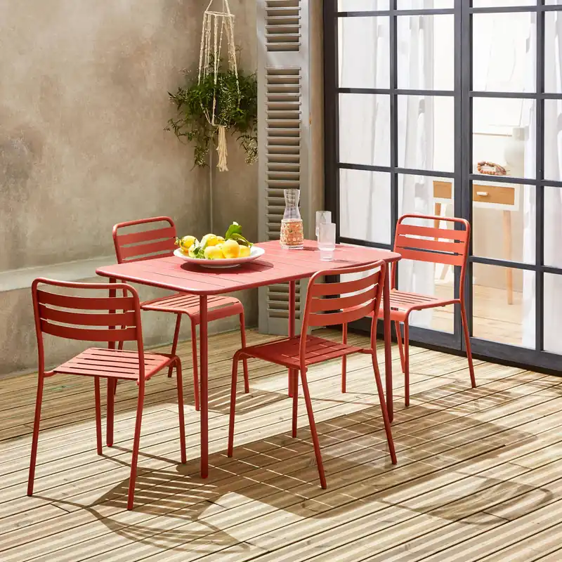 Set mesa de jardín bistró de acero con 4 sillas, 120cm - Conjuntos mesa y sillas de jardín