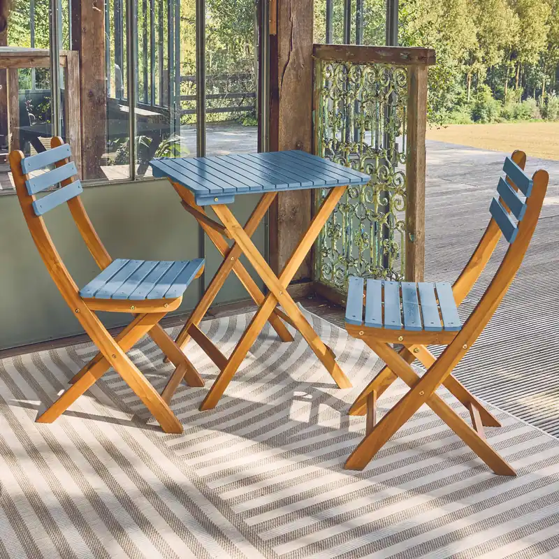 Mesa de jardín de madera de acacia con 2 sillas plegables - Conjuntos mesa y sillas de jardín