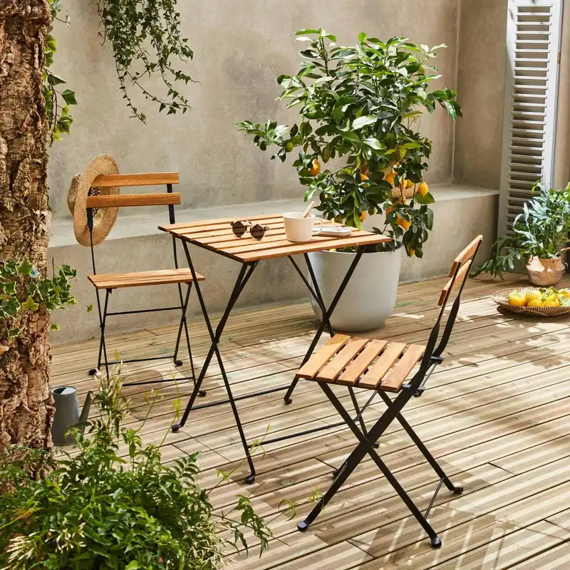 Mesa bistro plegable madera y metal con 2 sillas - Conjuntos mesa y sillas de jardín