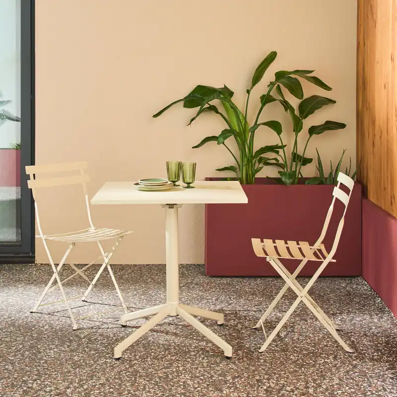 Mesa de jardín bistró plegable de metal con 2 sillas - Conjuntos mesa y sillas de jardín