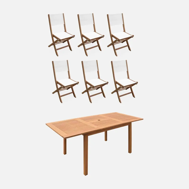 Mesa de jardín de madera extensible, 6 sillas - Conjuntos mesa y sillas de jardín