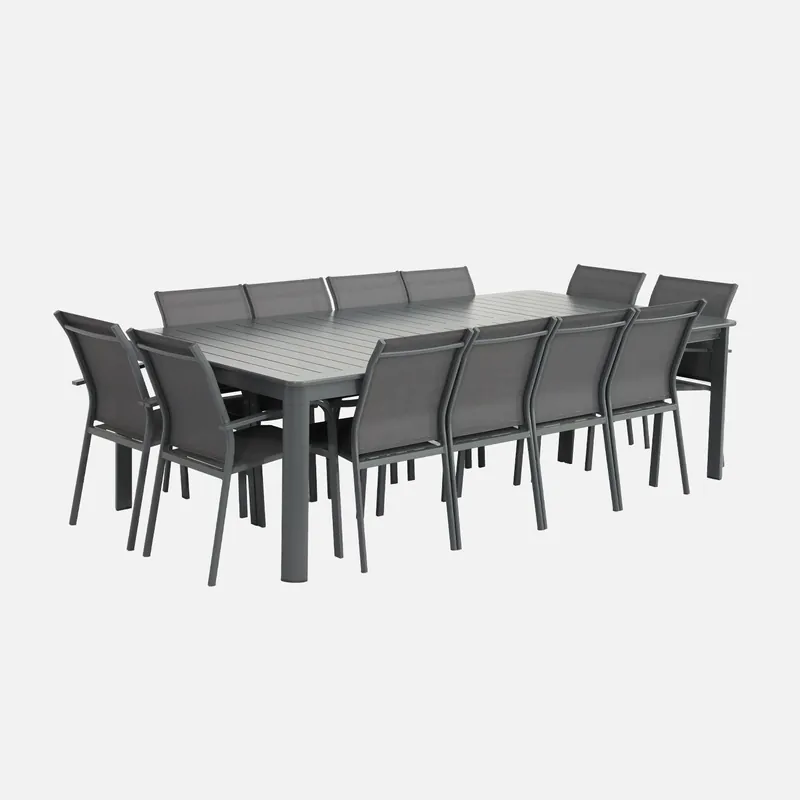 Conjunto mesa de jardín extensible de aluminio con 12 sillas - Conjuntos mesa y sillas de jardín