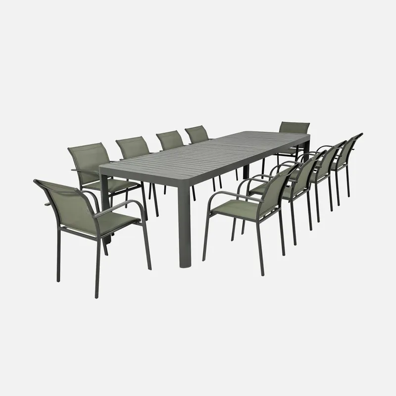 Conjunto mesa de jardín extensible de aluminio con 10 sillas - Conjuntos mesa y sillas de jardín